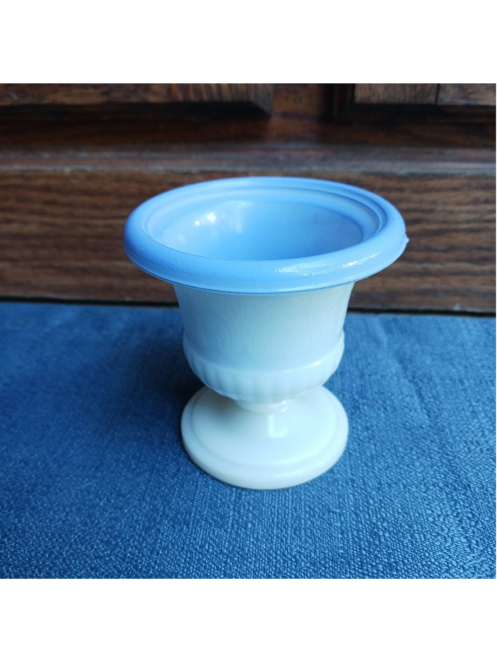 1936 Macbeth Evans Uranium Milk Glass White And Blue Toothpick Holder Vase